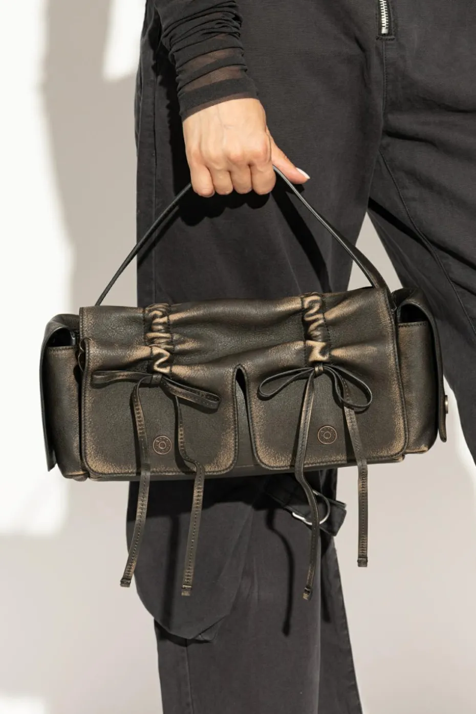 Acne Studios BRĄZOWY Skórzana torba do ręki