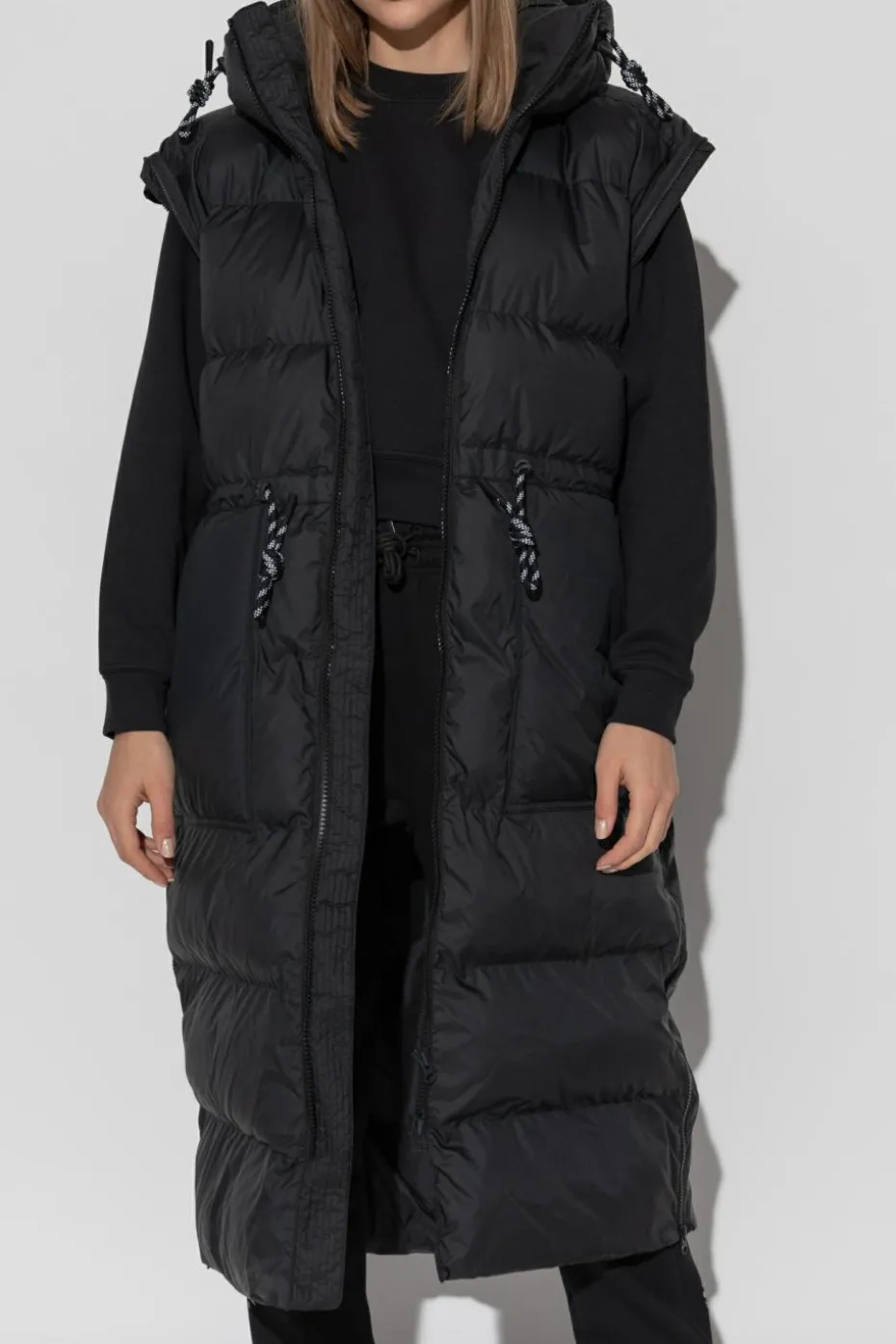 ADIDAS by Stella McCartney CZARNY Pikowany płaszcz