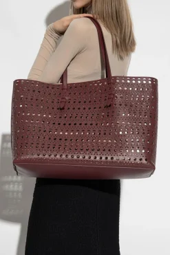 Alaïa BORDO Ażurowa torba ‘Mina 44’ typu ‘shopper’
