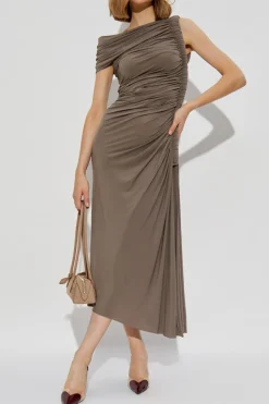 Alaïa BRĄZOWY Sukienka z drapowaniem