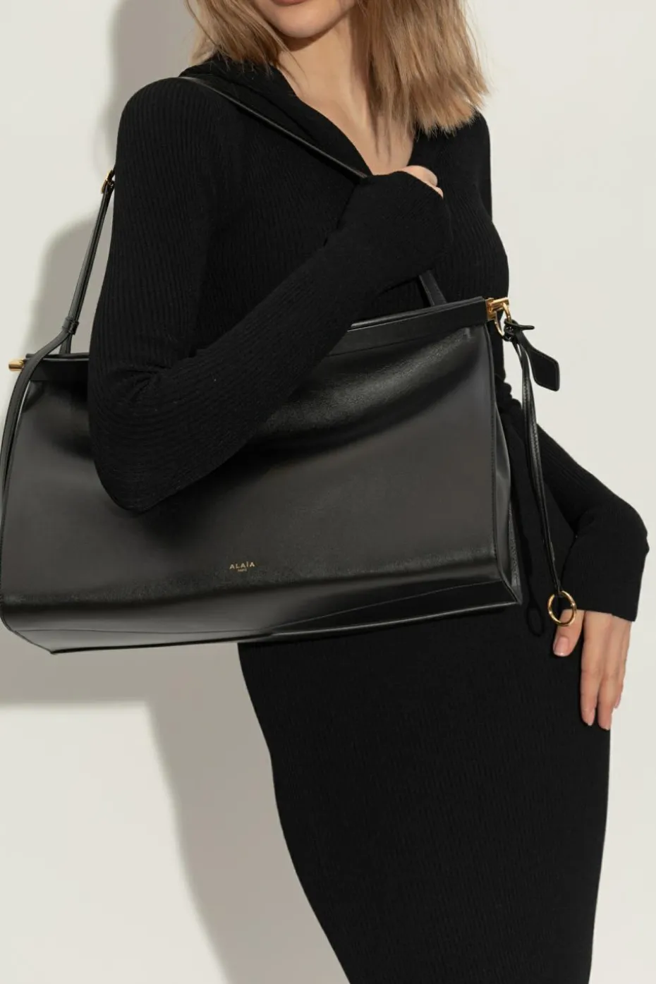 Alaïa CZARNY Skórzana torba `Le Click East West Large`