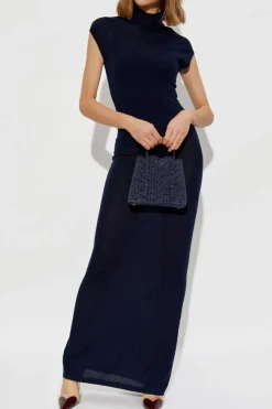 Alaïa GRANATOWY Kaszmirowa sukienka