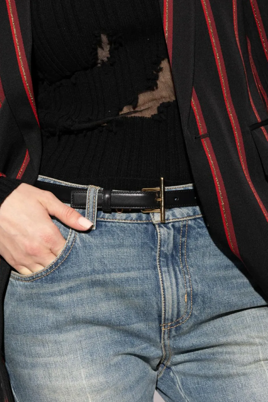 Alexander McQueen GRANATOWY Skórzany pasek