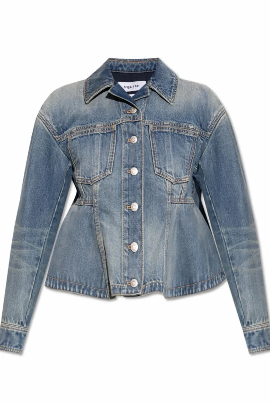 Alexander McQueen NIEBIESKI Jeansowa kurtka z baskinką