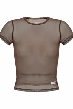 Alexander Wang BRĄZOWY Transparentny t-shirt bieliźniany