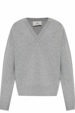 Ami Alexandre Mattiussi SZARY Sweter z logo