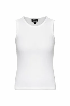 A.P.C. BIAŁY Prążkowany top z wyszytym logo