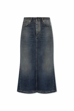 Balenciaga GRANATOWY Jeansowa spódnica z efektem `vintage`