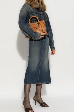 Balenciaga GRANATOWY Jeansowa kurtka z efektem `vintage`