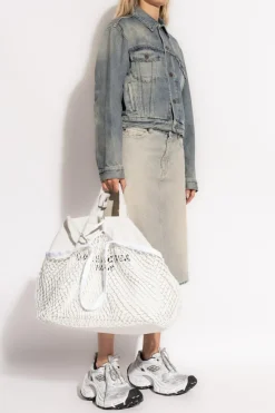 Balenciaga NIEBIESKI Jeansowa kurtka z logo