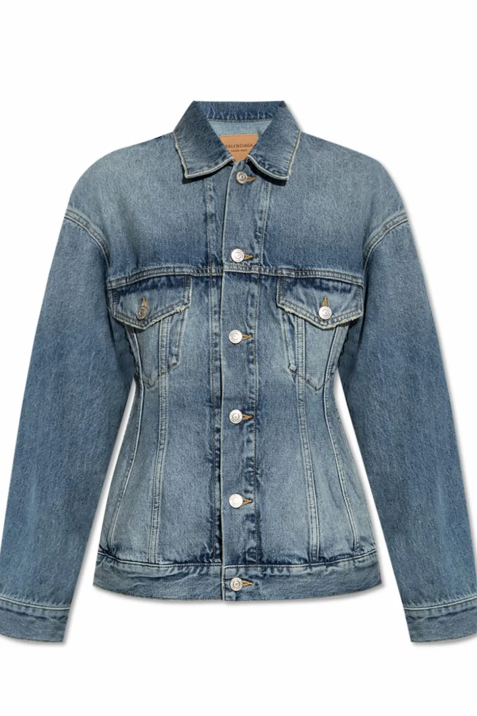 Balenciaga NIEBIESKI Jeansowa kurtka z efektem `vintage`