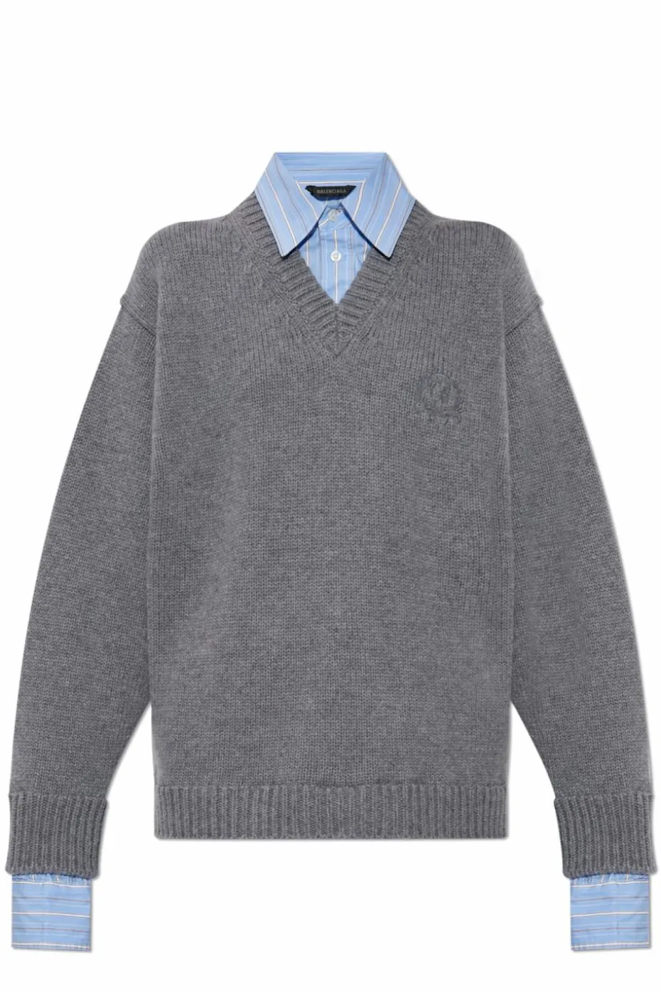 Balenciaga SZARY Sweter z motywem koszuli