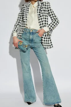 Balmain BIAŁY Satynowa koszula z monogramem