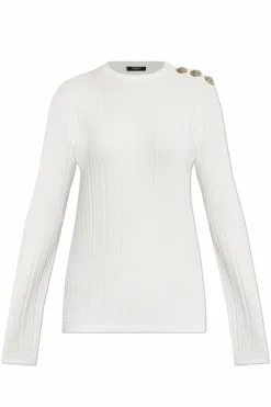 Balmain BIAŁY Sweter z okrągłym dekoltem