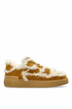 Balmain BRĄZOWY Buty sportowe wykończone futrem