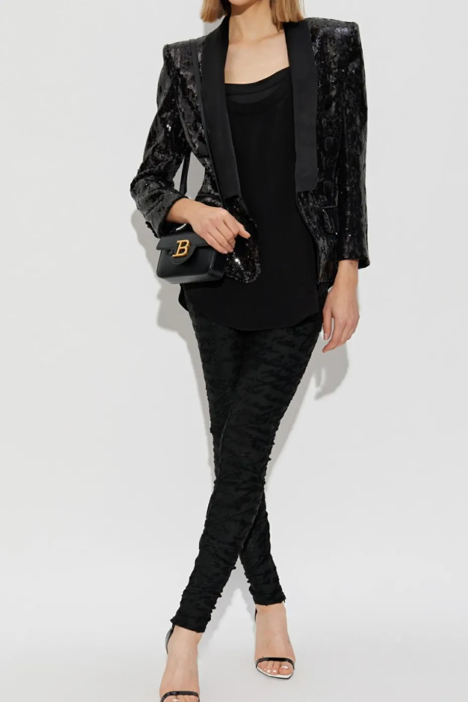 Balmain CZARNY Cekinowa marynarka