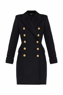 Balmain CZARNY Dwurzędowy płaszcz