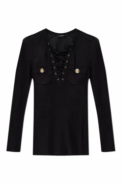 Balmain CZARNY Prążkowany top