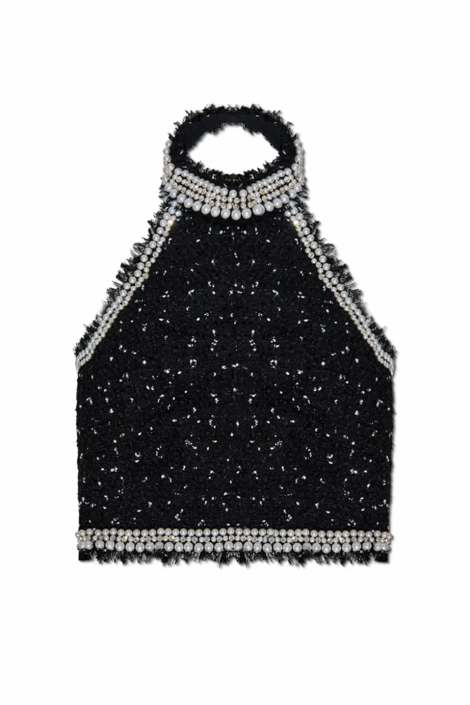 Balmain CZARNY Tweedowy top z połyskującymi aplikacjami