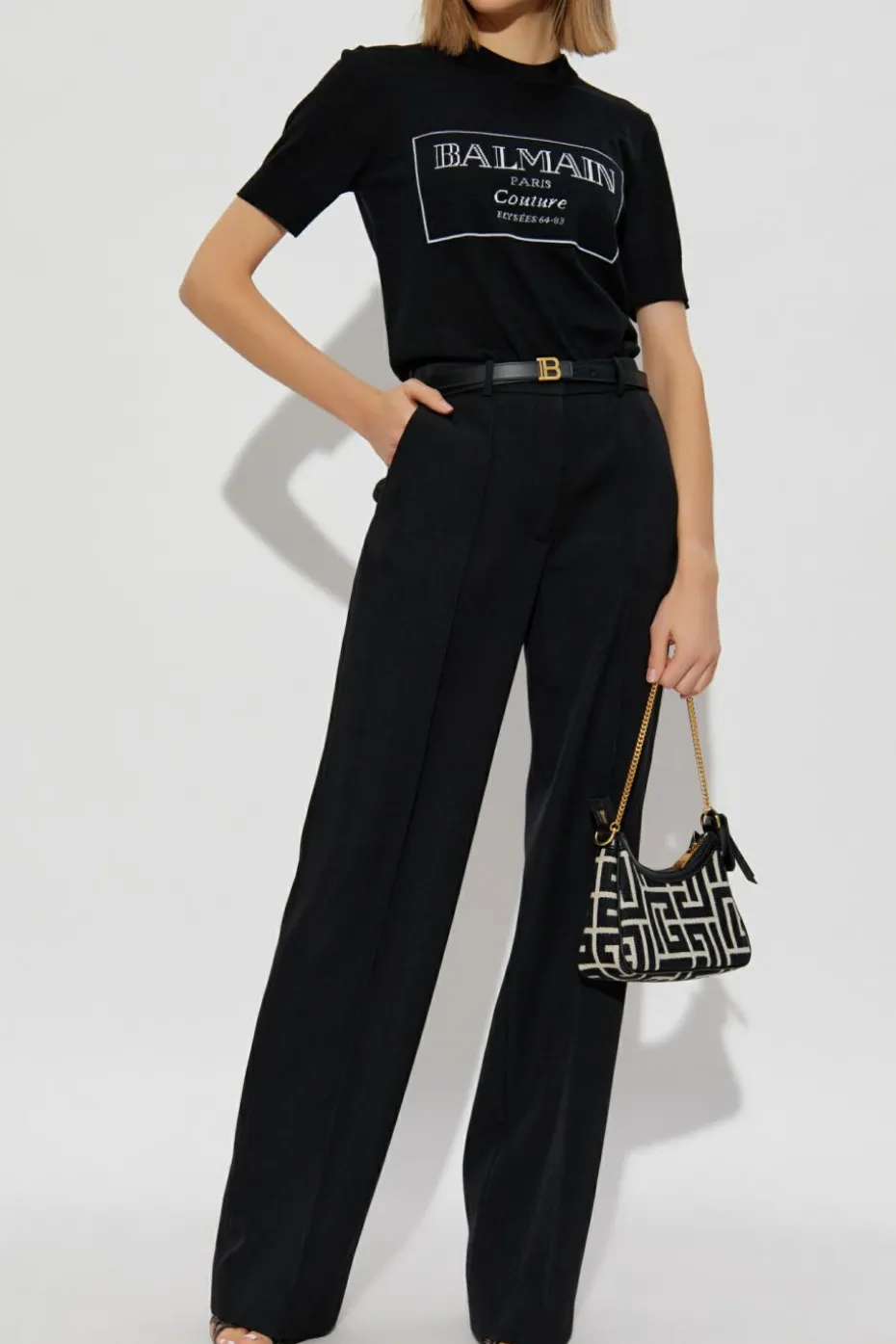 Balmain CZARNY Wełniany top z wyszytym logo