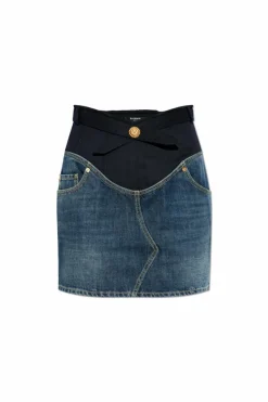 Balmain GRANATOWY Jeansowa spódnica