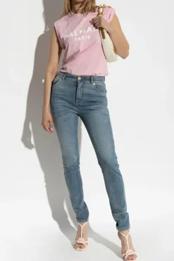 Balmain RÓŻOWY Top z nadrukowanym logo