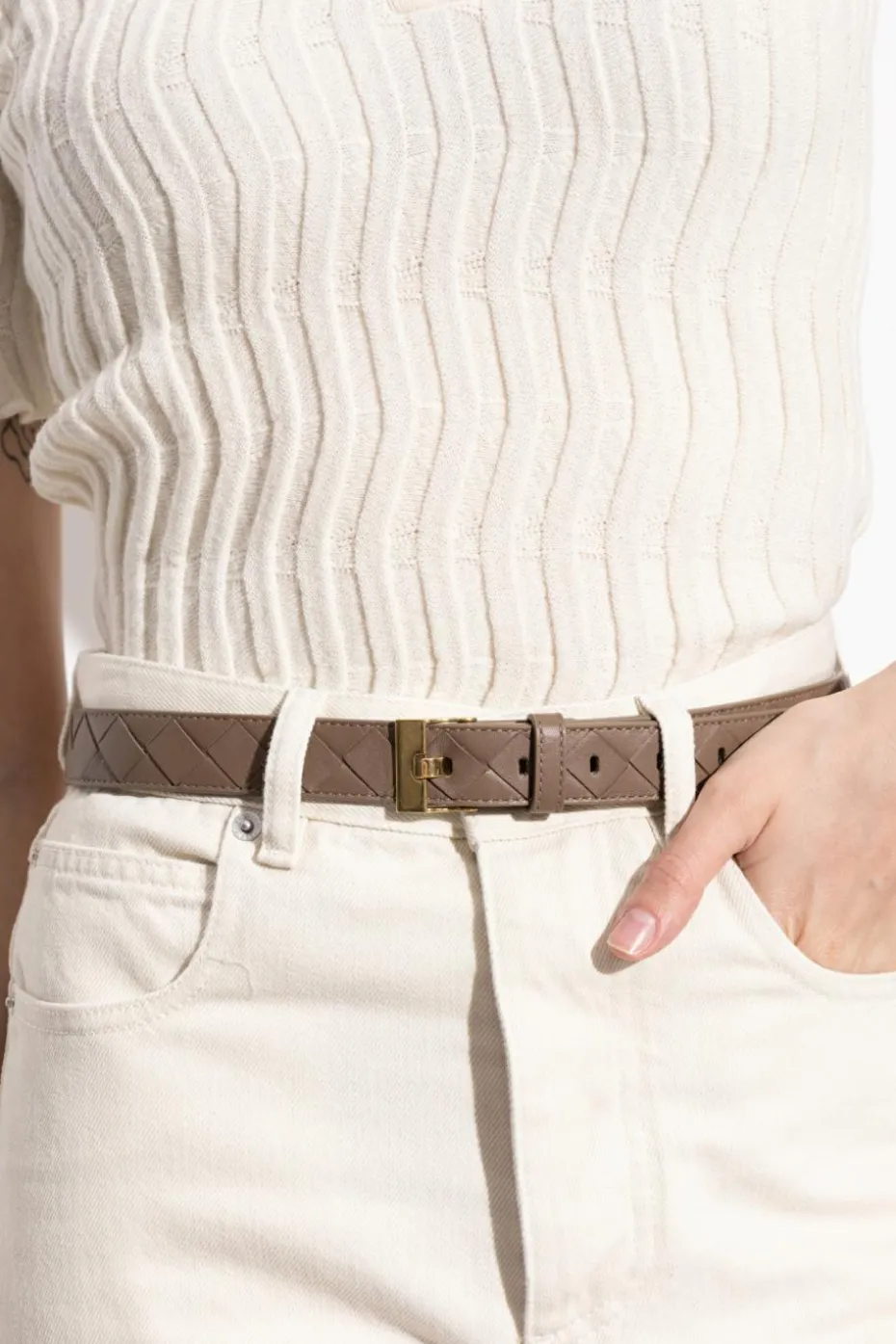 Bottega Veneta beżowy Skórzany pasek