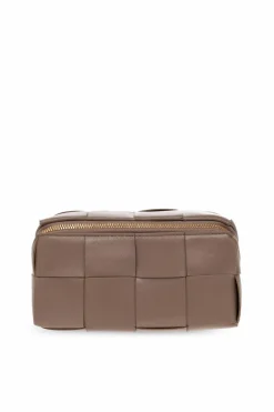 Bottega Veneta BRĄZOWY Skórzana kosmetyczka