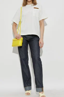Bottega Veneta kremowy T-shirt z kieszenią