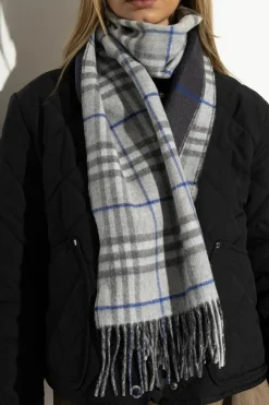 Burberry SZARY Kaszmirowy szal z frędzlami