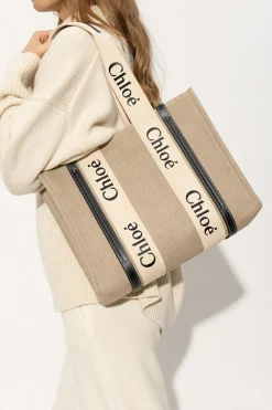 Chloé beżowy Torba ‘Woody Medium’ typu ‘shopper’