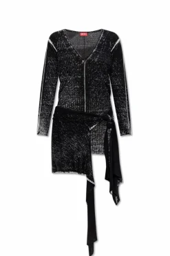 Diesel CZARNY Lniana sukienka `M-EGANKNOT`