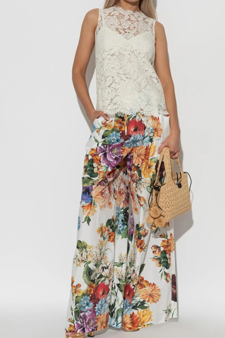 Dolce & Gabbana BIAŁY Koronkowy top bez rękawów