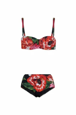 Dolce & Gabbana CZERWONY Dwuczęściowy kostium kąpielowy z motywem kwiatowym