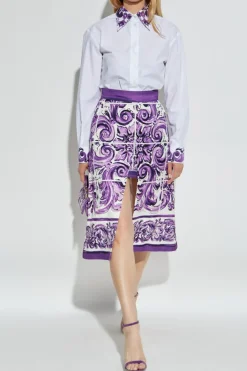Dolce & Gabbana FIOLETOWY Spódnica z nadrukiem `Majolica`