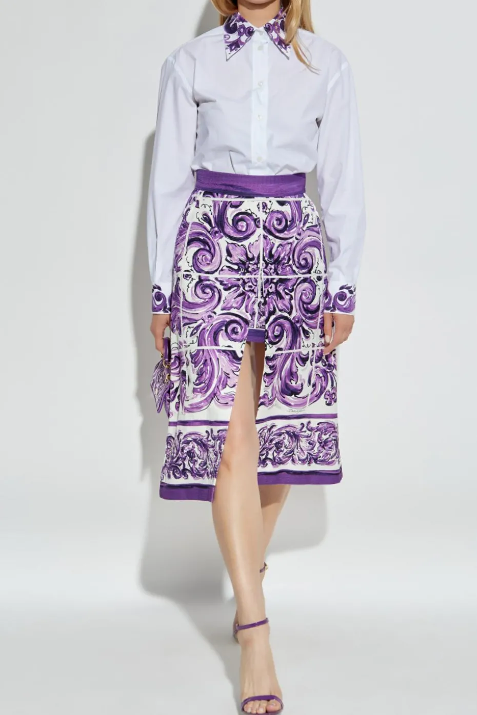 Dolce & Gabbana FIOLETOWY Spódnica z nadrukiem `Majolica`
