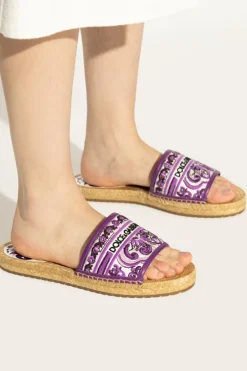 Dolce & Gabbana FIOLETOWY Klapki ze wzorem `Majolica`