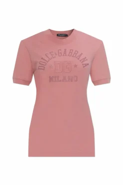 Dolce & Gabbana RÓŻOWY T-shirt z nadrukowanym logo