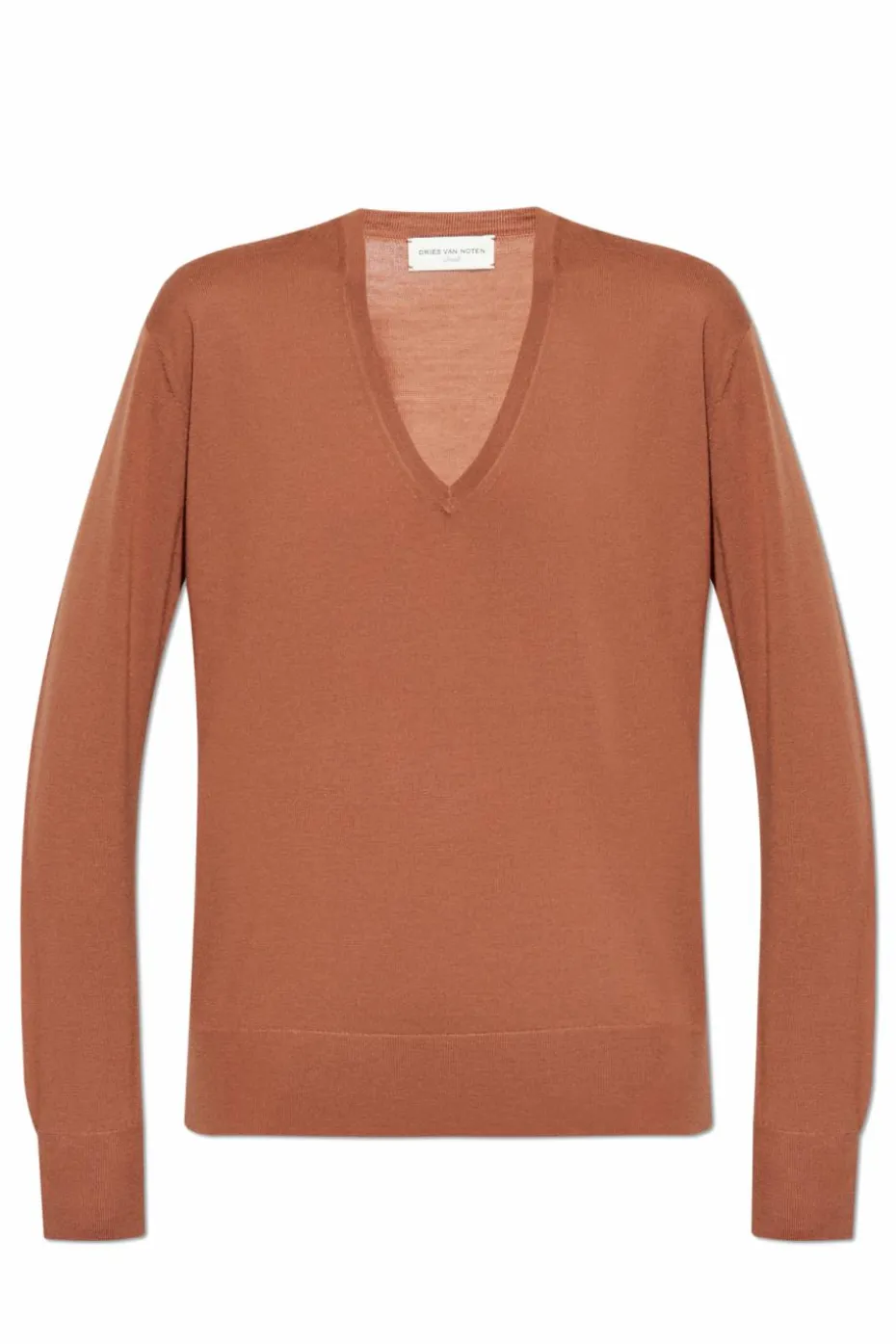 Dries Van Noten BRĄZOWY Wełniany sweter