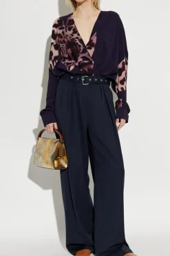 Dries Van Noten FIOLETOWY Top z dekoltem w serek