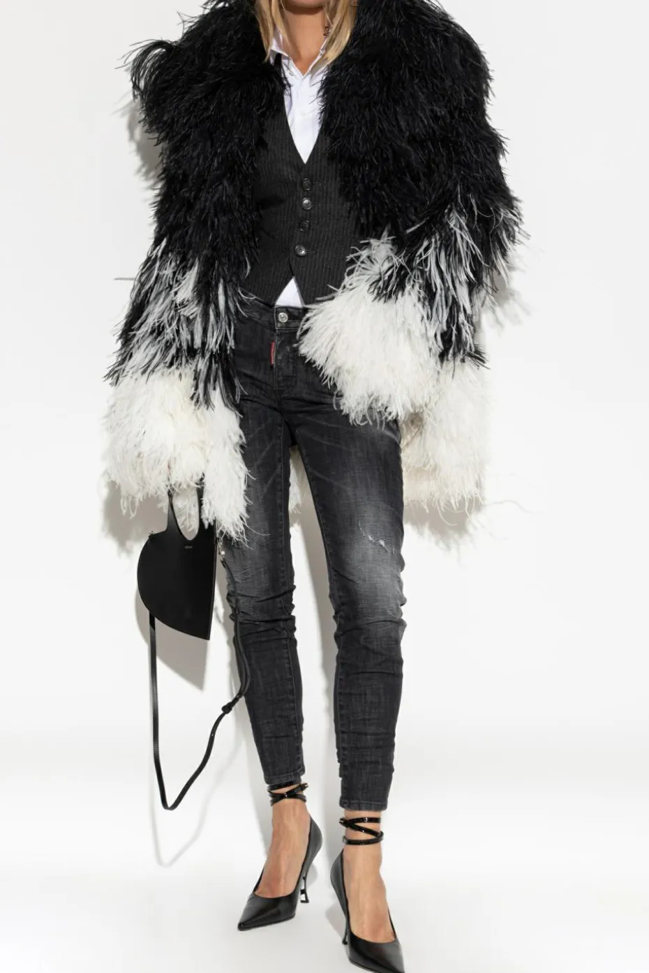 Dsquared2 CZARNY Futro ze strusia