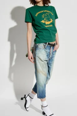 Dsquared2 ZIELONY T-shirtz nadrukiem