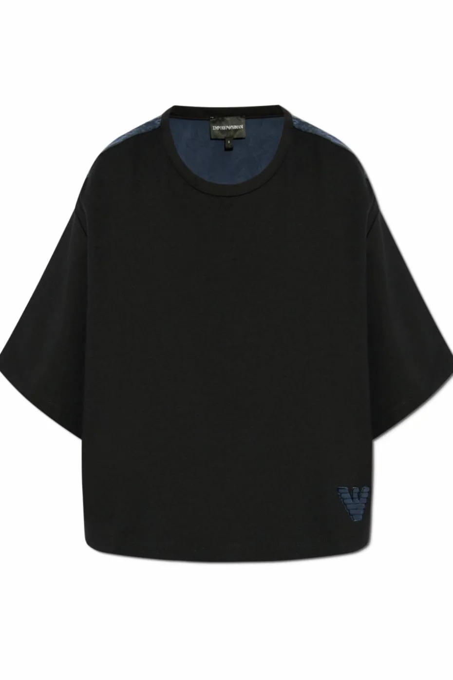 Emporio Armani CZARNY T-shirt o luźnym kroju