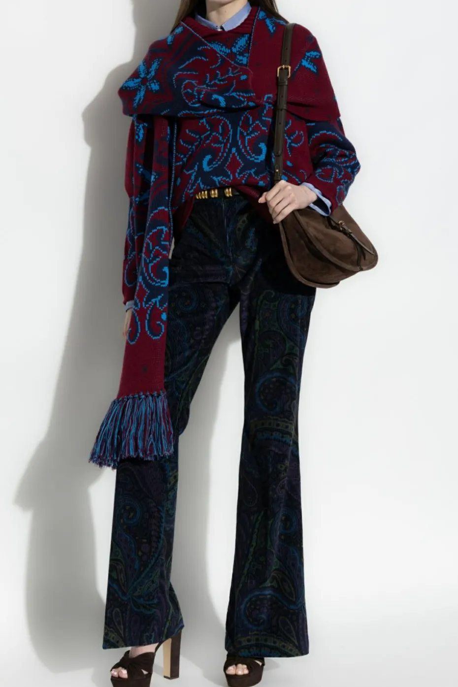 Etro BORDO Wzorzysty sweter z kołnierzem