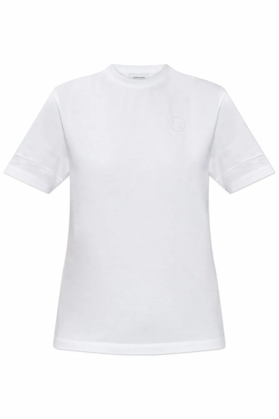 FERRAGAMO BIAŁY T-shirt z ażurowymi wstawkami
