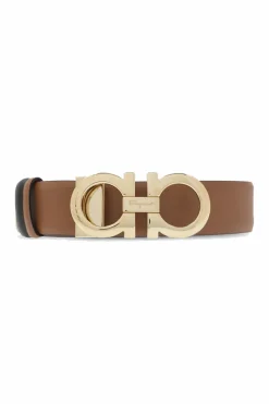 FERRAGAMO BRĄZOWY Skórzany pasek z logo