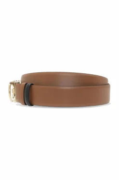 FERRAGAMO BRĄZOWY Skórzany pasek z logo