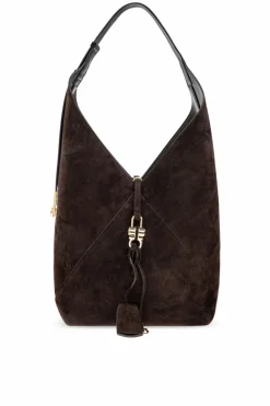 FERRAGAMO BRĄZOWY Zamszowa torba typu `shopper`