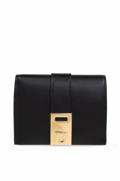 FERRAGAMO CZARNY Skórzany portfel z logo