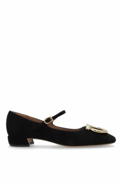 FERRAGAMO CZARNY Zamszowe buty na obcasie
